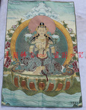西藏佛像 尼泊尔唐卡画像 织锦画丝绸刺绣 莲花坐观音唐卡 度母像