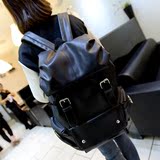包邮新款PU皮大容量双肩包学生包男女通用书包韩版背包黑色大包包