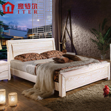 意特尔水曲柳实木床双人床1.8米白色现代中式卧室气压高箱储物床