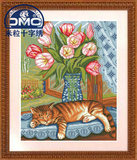 法国正品DMC十字绣套件专卖 动物系列 欧式卧室 窗台猫和郁金香