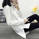 白衬衫女长袖修身大码bf风韩范2016春秋女装韩版中长款打底寸衫