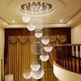 LED现代复式楼梯吊灯水晶灯楼梯灯长吊灯酒店别墅大厅吊线灯具