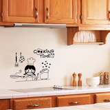 可移除厨房防水墙贴 卡通可爱小厨娘 橱柜冰箱房门玻璃门装饰贴画