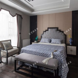新中式家具 现代中式实木布艺双人床样板房卧室高端定制工厂直销