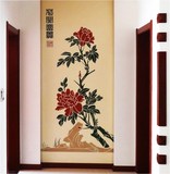 硅藻泥图案 包邮，中式，花开富贵，牡丹 客厅背景墙贴 阴刻阳刻