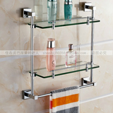 浴室挂件卫生间 全铜2层钢化玻璃置物架壁挂 卫浴浴巾架毛巾架