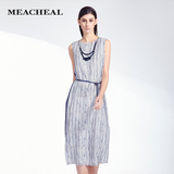 Meacheal米茜尔 白色定位花真丝连衣裙 专柜正品2015夏季新款女装