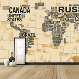 电视背景墙壁客厅3D立体英文字母无纺布墙纸无缝大型壁画世界地图
