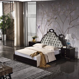 新中式实木床 布艺双人床水曲柳木现代简约家具酒店宾馆样板房床