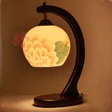 中式台灯景德镇手绘薄胎瓷客厅卧室床头台灯创意LED实木艺台灯