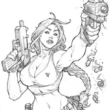 198张欧美风漫画人物女子手持武器器物手稿线稿游戏电影素材图集
