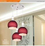 卧室创意时尚紫红色玻璃现代三头LED餐吊灯欧式简约饭厅餐厅灯具