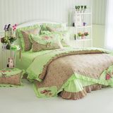 韩国田园公主风格床上用品绣花可爱纯棉斜纹花边被套床单四件套