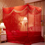 婚庆红色坐床式三开门文帐子放床上拉链方形蚊帐1.5m一米八2m双人