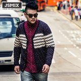 JSMIX大码男士毛衣 开衫秋装男装韩版条纹加肥加大胖子针织衫外套