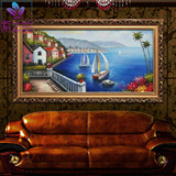 紫之兰 地中海风景油画 纯手绘欧式走廊玄关过道挂画 客厅装饰画