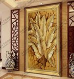 纯手绘金箔油画欧式东南亚风格客厅玄关装饰无框画金色芭蕉叶油画
