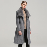 女装冬装 大牌羊绒大衣中长款修身显瘦灰色獭兔毛领毛呢外套包邮