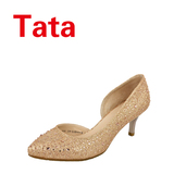 Tata/他她新款女单鞋2R204 专柜正品 高跟 细跟亮片布 真皮女鞋
