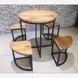 美式铁艺餐桌椅组合复古实木圆形咖啡厅桌椅快餐桌酒吧酒店餐桌子