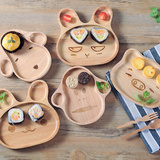 宝宝用木托盘木碟子卡通兔子动物盘子日式原木儿童餐具zakka创意