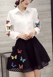 2015春季韩版百搭潮流气质女装套装新款时尚长袖衬衣印花短裙