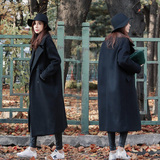 2015秋冬新款女装韩国加棉加厚茧型毛呢外套女中长款黑色呢子大衣