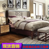 新中式床现代布艺双人床组合 简约酒店会所样板房实木家具定制