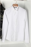 Amazing Prase设计师男装鸟牌同款100%全棉男士白色镶钻长袖衬衫