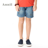 安奈儿男童装2014夏季新款 正品 皮筋全腰牛仔短裤子AB426393