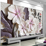 3D立体电视背景墙墙纸壁画客厅壁纸大型壁画欧式浮雕花卉花开富贵