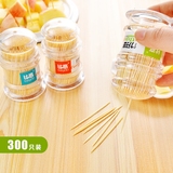 韩国创意宝塔天然竹牙签300支装竹制牙签盒装便携式透明筒装批发