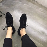2016年早春韩版方头单鞋磨砂真皮系带女低跟粗跟深口复古百搭女鞋