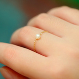 925纯银食指戒指女日韩个性简约淡水珍珠戒指链条韩国饰品
