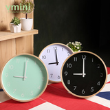 vmini欧式创意挂钟客厅卧室静音现代简约12英寸圆形实木石英钟表