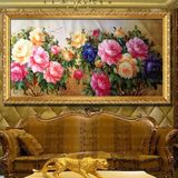 花开富贵牡丹中式油画纯手绘欧式客厅卧室装饰画花卉原创风水横幅