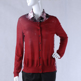 SAINT L’UCK/圣媛羊毛假两件针织开衫深红色修身上衣女SA314M20
