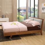 可定制全实木双人床真皮布艺软靠背现代北欧实木床1.5米/1.8米