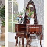 豪华梳妆台组合欧式化妆桌镜柜卧室木质翻盖带镜子整装新古典家具