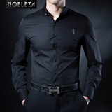 专柜男士长袖加绒加厚保暖衬衫纯黑色时尚潮流免烫爸爸装