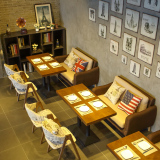 厂家直销 复古咖啡厅沙发组合 西餐厅餐桌椅 甜品店奶茶店卡座