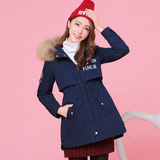 少女冬装2015韩版修身高中学生连帽棉衣中长款轻薄保暖学院风外套
