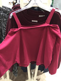 6ixty8ight16年春季新款专柜正品红色棉质舒适吊带性感露肩卫衣