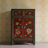 新古典中式手绘鞋柜 西藏式仿古彩绘做旧床头柜\储物小柜玄关边柜