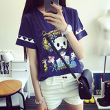 2015韩版夏季新款搞怪卡通印花时尚休闲女式短袖T恤 学院风小衫