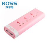 罗尔思ROSS M30U-18P 3孔+双USB接口 粉色接线板插排带儿童保护门
