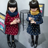 外贸童装韩版女童冬季灯芯绒加厚加绒樱桃连衣裙