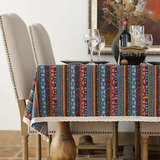 沃米兔东南亚桌条蓝色条纹餐桌布台布多功能盖布特价书桌可定制