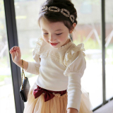 加绒韩版童装秋季款大中女童打底衫 儿童宝宝蕾丝圆领纯棉长袖T恤