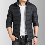 2015新款男士冬装棉衣外套韩版修身青年羽绒服男薄款纯色立领男装